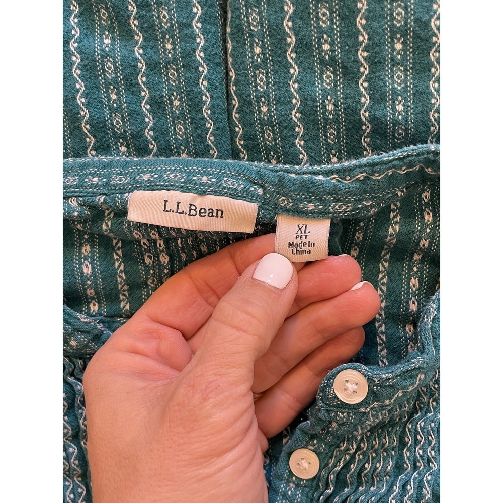 L.L. Bean Dobby Pintuck‎ Nightgown. Size XL Petite Teal/White 100%Cotton Granny - Picture 5 of 10